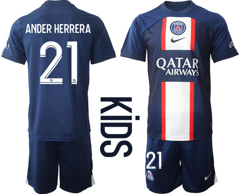 Youth 2022-2023 Club Paris St German home blue #21 Soccer Jersey->youth soccer jersey->Youth Jersey